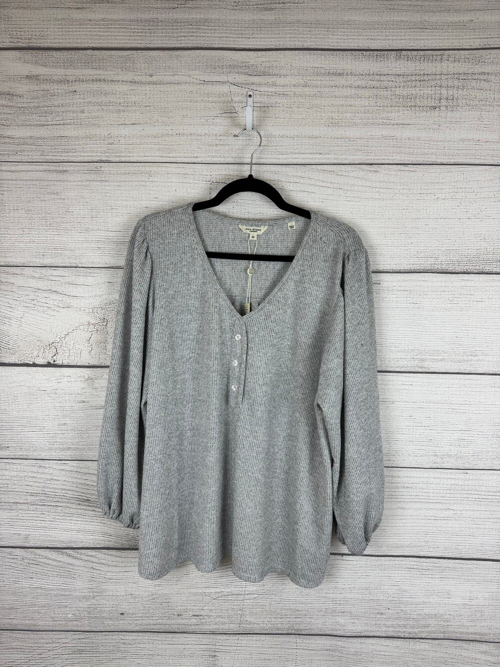 Max Studio Plus Size Gray Knit Stripe Soft Blouse Size 2X